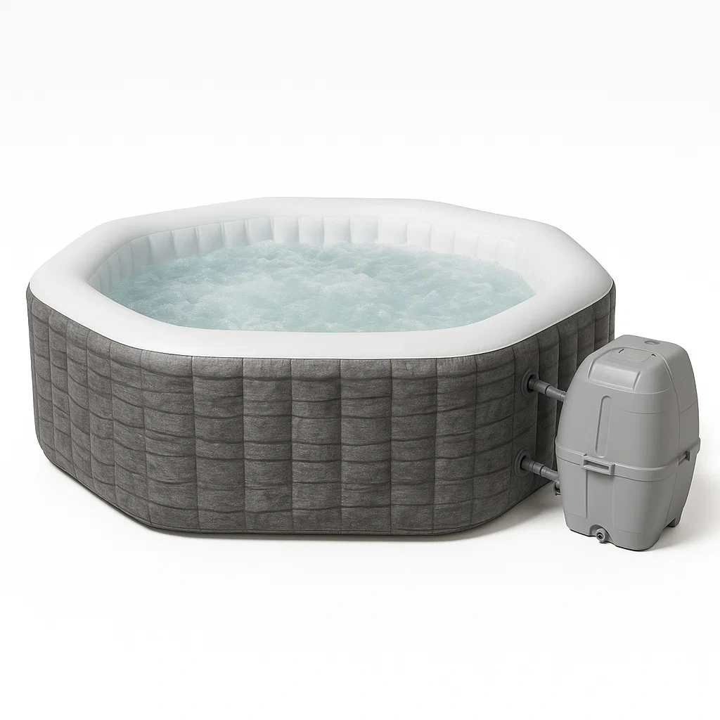 Spas hinchables, 196x196x71 cm, 4 personas, octagonal, color gris/ blanco QHDdiNs372KM