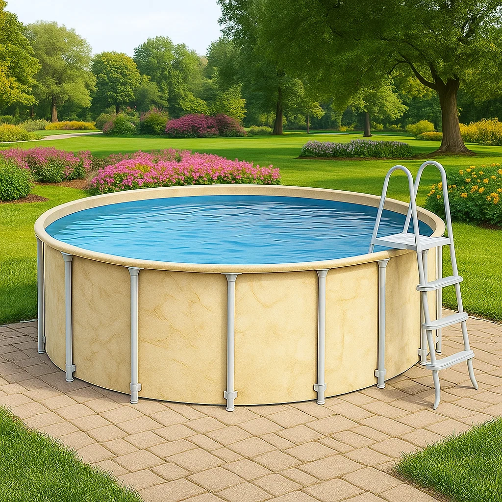 Piscina tubular redonda desmontable de acero 448x105 cm beige con filtro y escalera FNXoxmd299zS