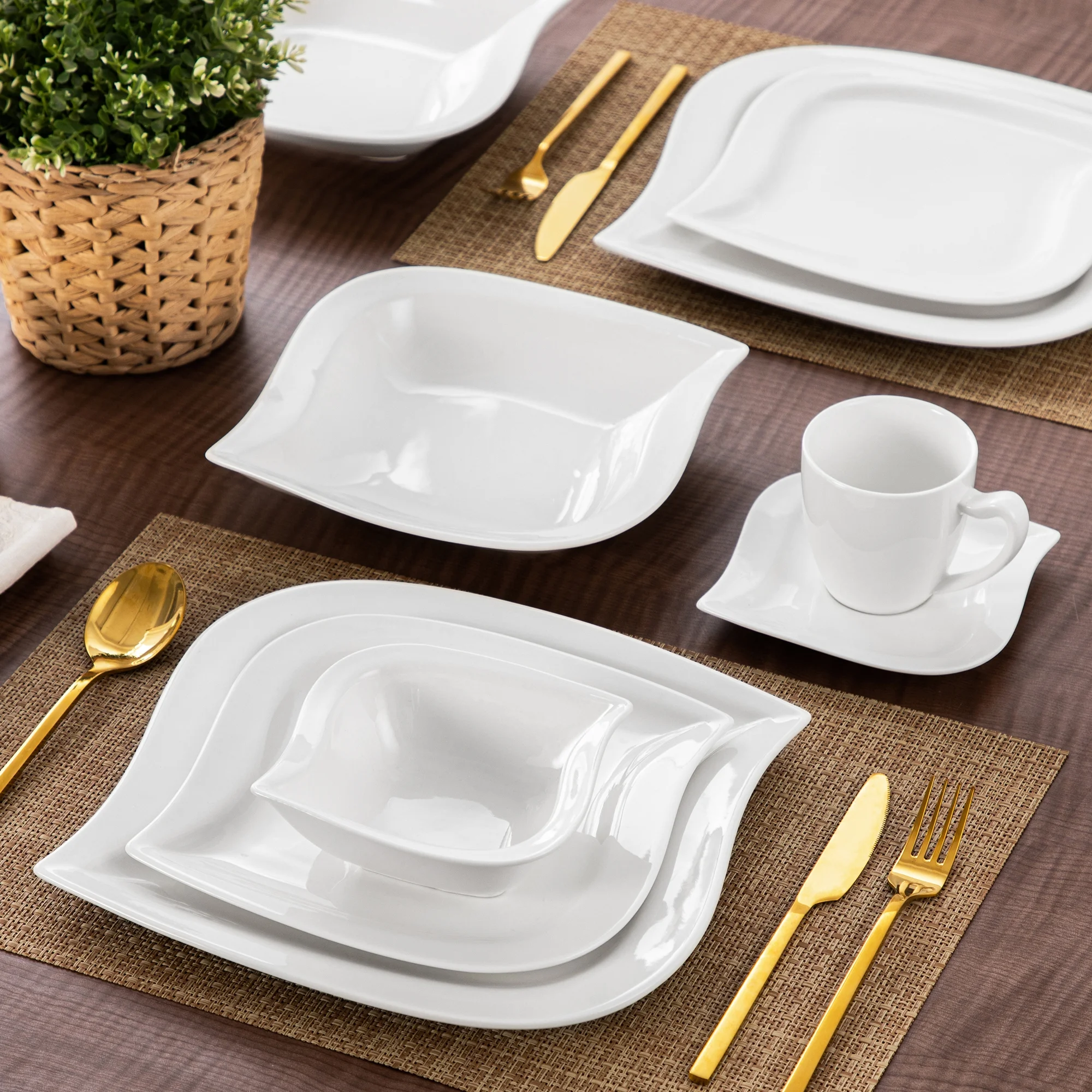 vancasso 36 pcs Dinnerware Sets, Plates and Bowls Set for 6, Porcelain Dinner Set, Marble Gray - Image 17
