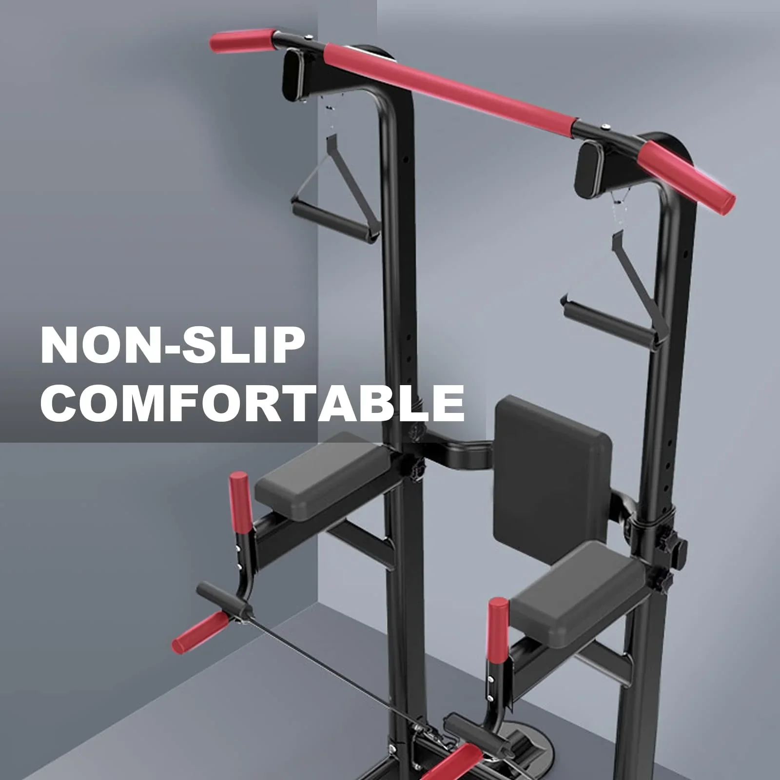PROHIKER Power Tower Dip Station With Backrest And Resistance Band, Black - Image 8 PROHIKER Power Tower Dip Station With Backrest And Resistance Band, Black - Image 8