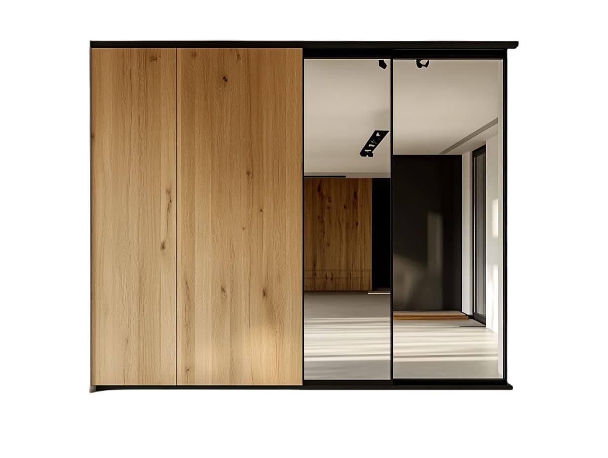 Armario Puertas Correderas Madera Espejo Dormitorio Roble/Negro Moderno