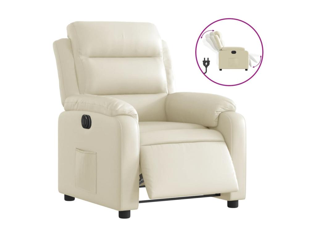 Sillón reclinable eléctrico de cuero sintético crema