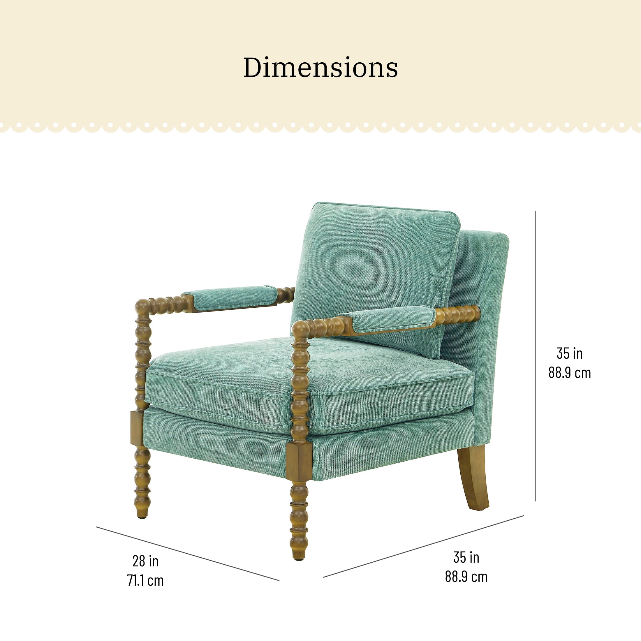 Pioneer Woman Harper Spindle Accent Chair, Jade Fabric Upholstery - Image 4