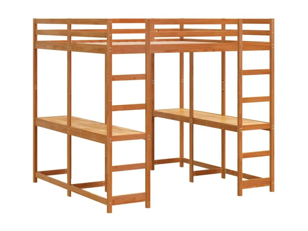 Cama alta con escritorio y escalera madera marrón 160x200 cm nyr3540776