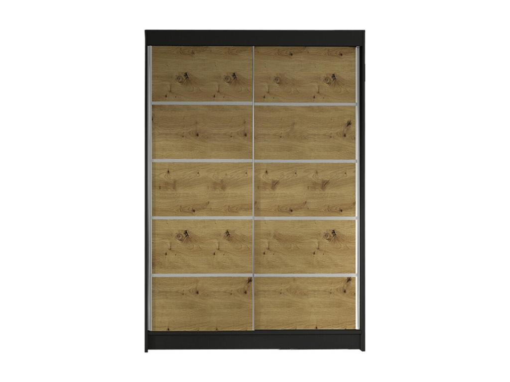 Armario Atlanta 150, Roble Artisan|Negro, 200x120x58cm, Puertas de armario: Correderas