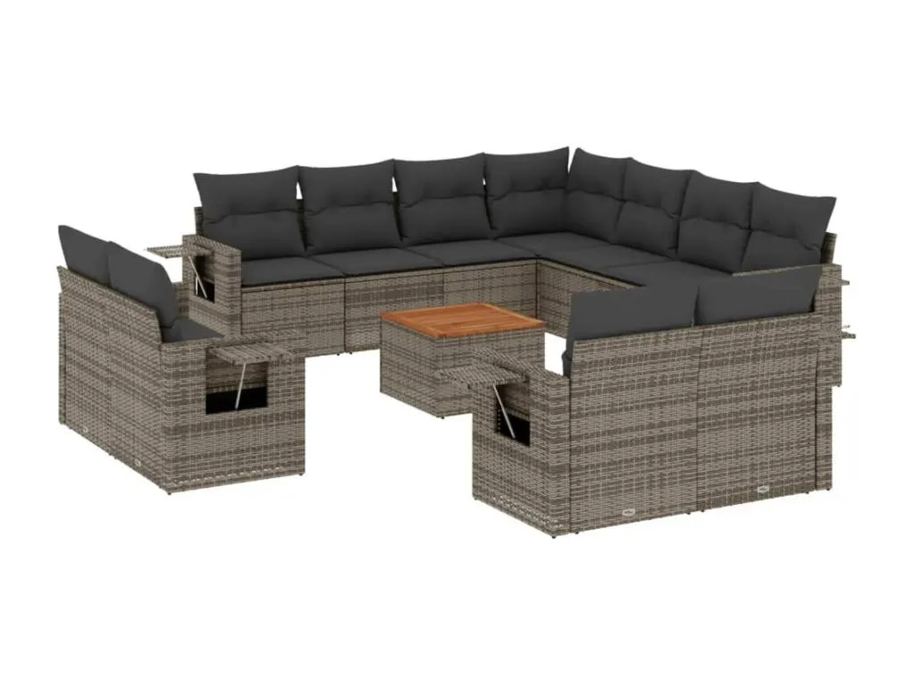 Boverdeco Set de sofás de jardín 12 pzas con cojines ratán sintético gris