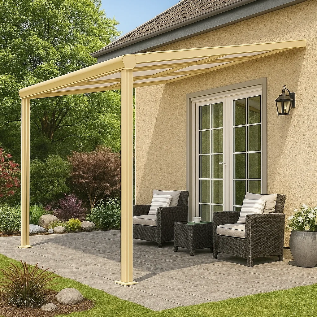 Pérgola adosada con techo inclinado de policarbonato,9m²,beige - PTsuYPw236nc