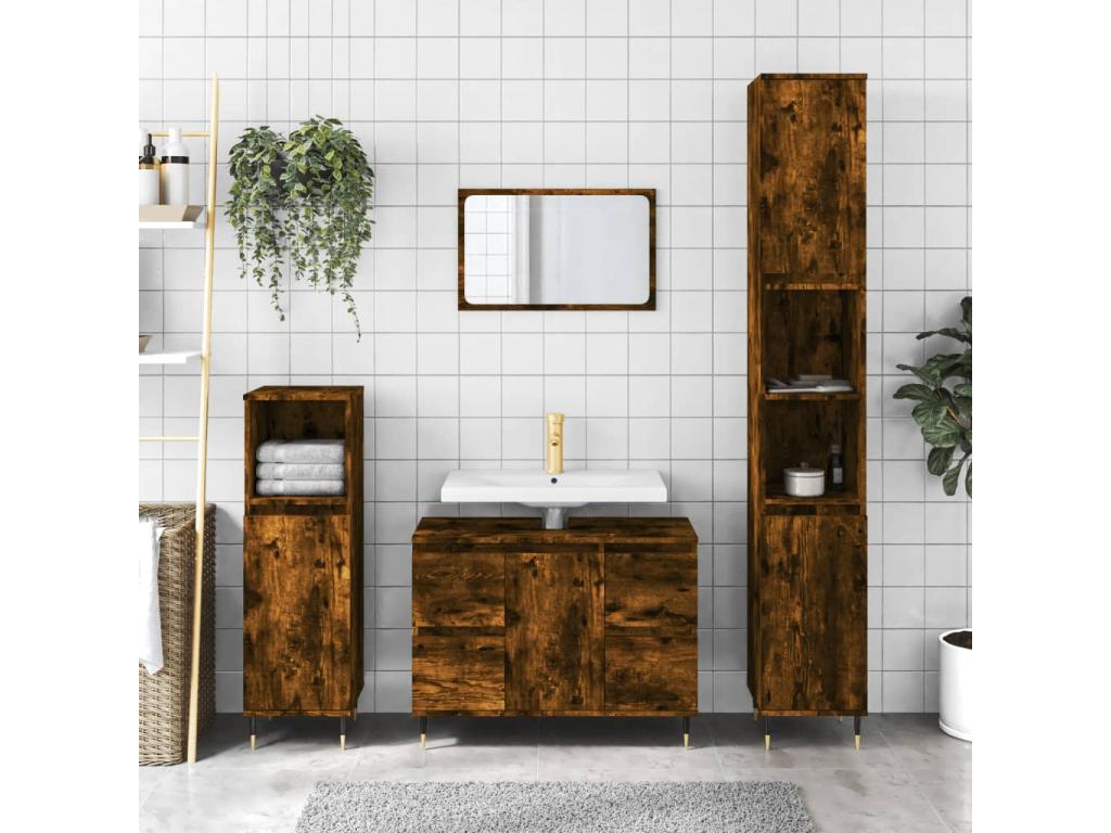 Mueble de baño madera de ingeniería roble ahumado 80x33x60 cm
