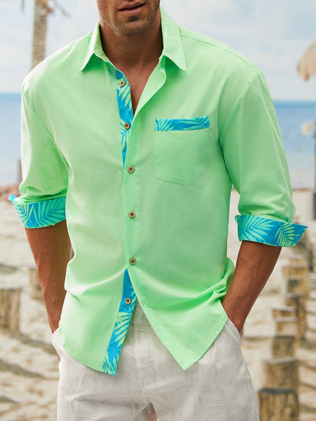 Cotton Botanical Contrast Long Sleeve Shirt