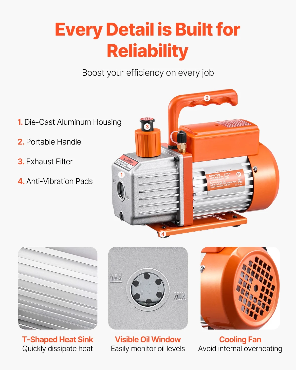 KFFKFF 3.5 CFM AC Vacuum Pump and Gauge Set, Single Stage Rotary Vane HVAC Air Vacuum Pump, A/C Refrigerant Manifold Gauge Kit, with Hoses, for R134a, R12, R22, R502a, R410A, R404, R407C Refrigerants - Image 2