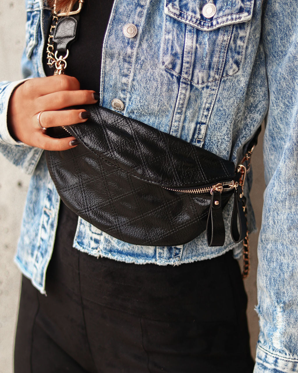 Jenny Faux Leather Belt Bag - Black - Se7enfashion