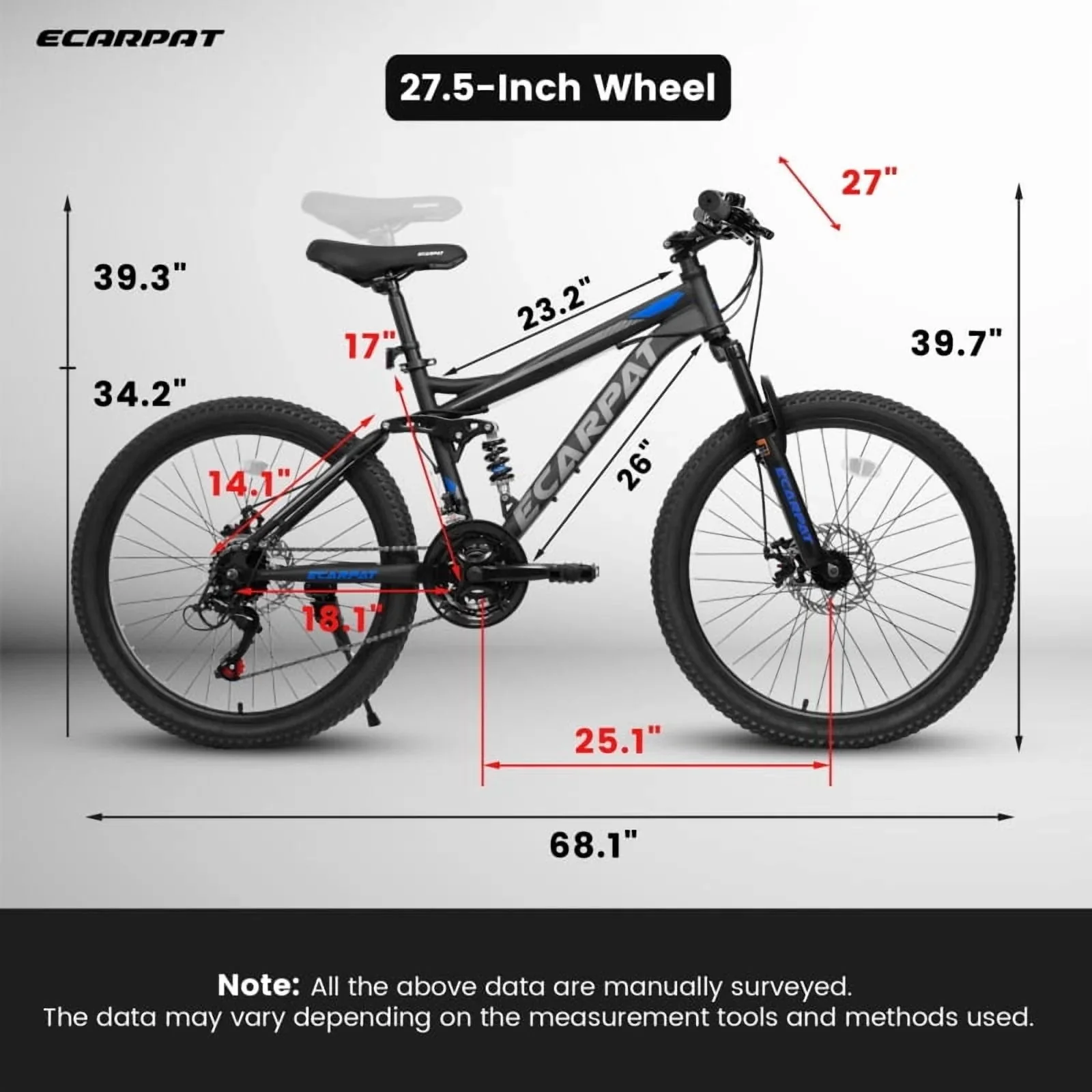 27.5 Inch Full Suspension Mountain Bike With Front And Rear Dual Shock Absorbers, Mechanical Disc Brakes, 21-Speed - A2760 - Image 8 27.5 Inch Full Suspension Mountain Bike With Front And Rear Dual Shock Absorbers, Mechanical Disc Brakes, 21-Speed - A2760 - Image 8