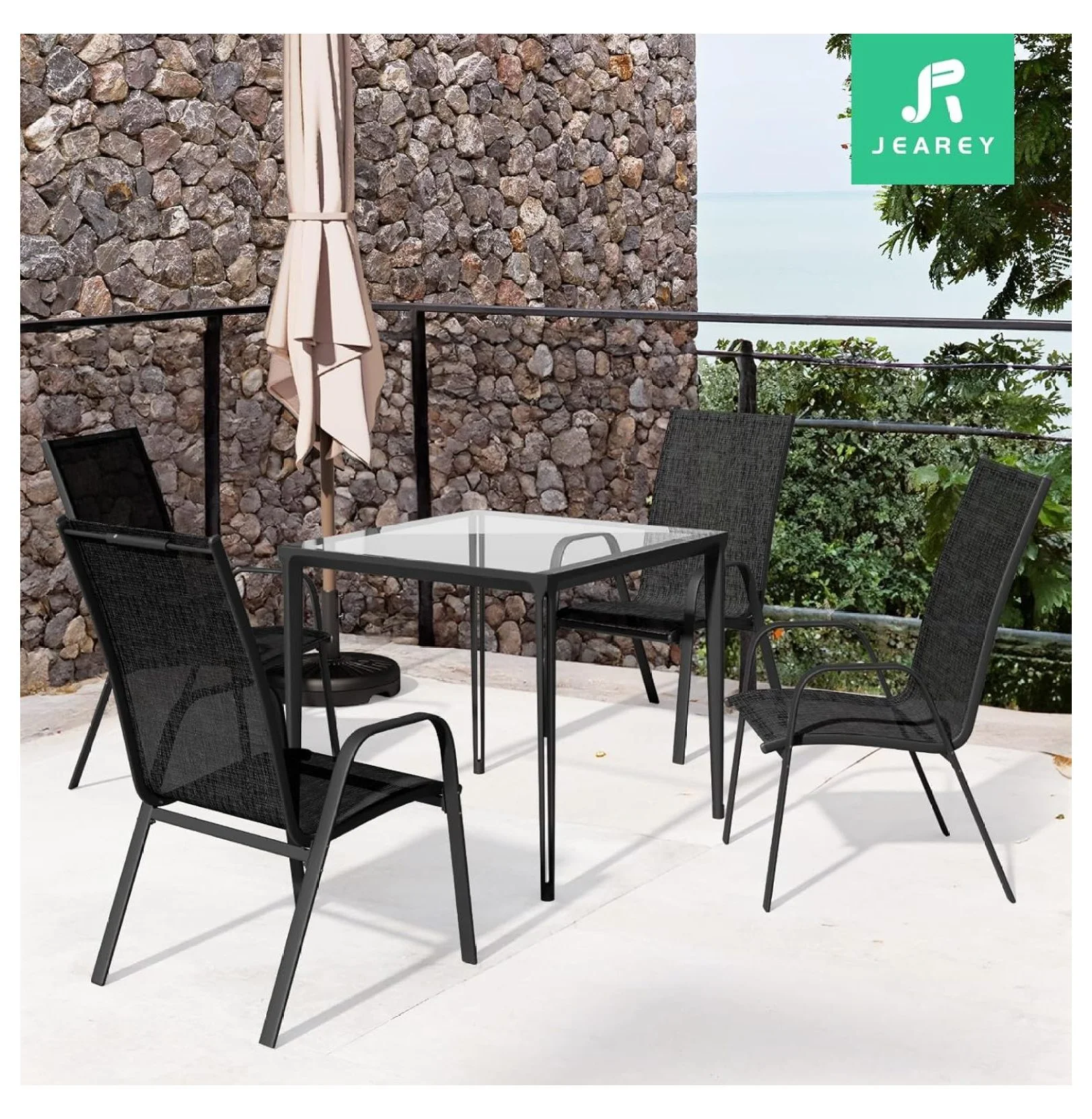 Patio Dining Chairs Set of 4, Outdoor Stackable Dining Furniture Set, All Weather Dining Set for Lawn, Garden, Backyard, Poolside, Black - Image 6