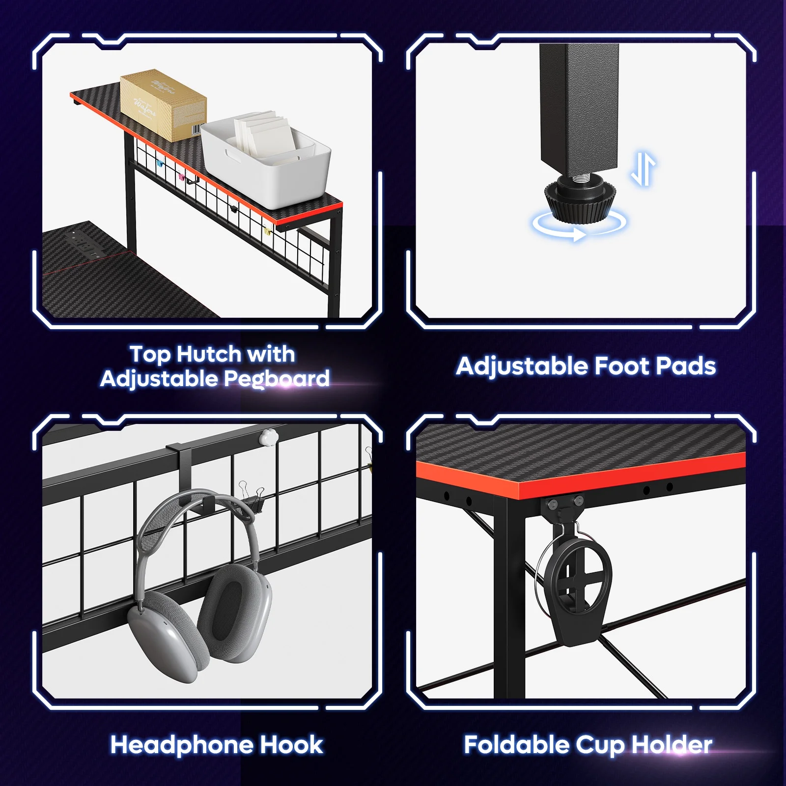 Bestier 51 L Shaped Gaming Desk with Power Outlets & LED Light, Computer Desk with 4 Tiers Shelves for Home Office, Reversible Gamer Table with Hooks and Cup Holder, Carbon Fiber - Image 23