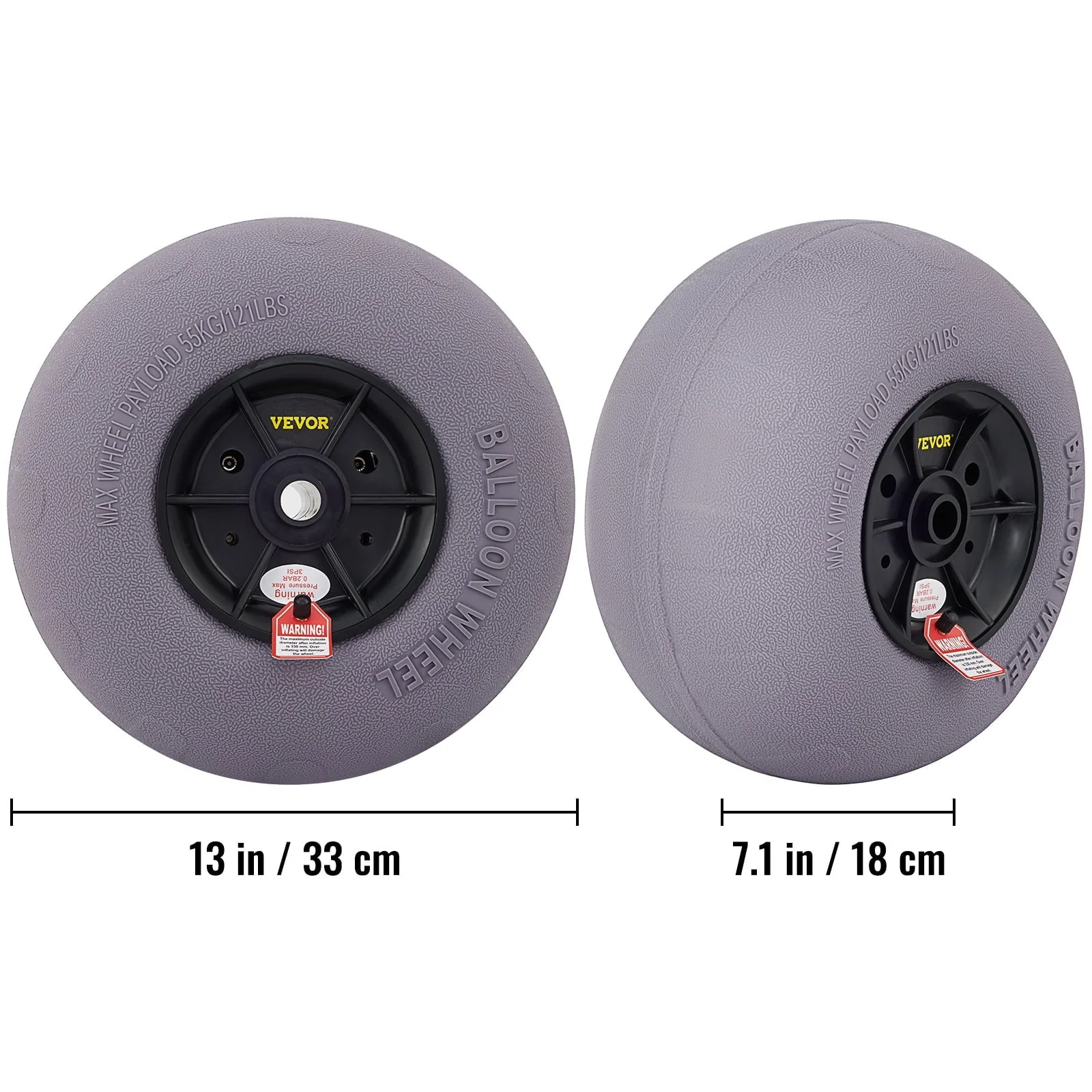 VEVOR Beach Balloon Wheels, 13" Replacement Sand Tires, TPU Cart Tires for Kayak Dolly, Canoe Cart and Buggy w/ Free Air Pump, 2-Pack - Image 8