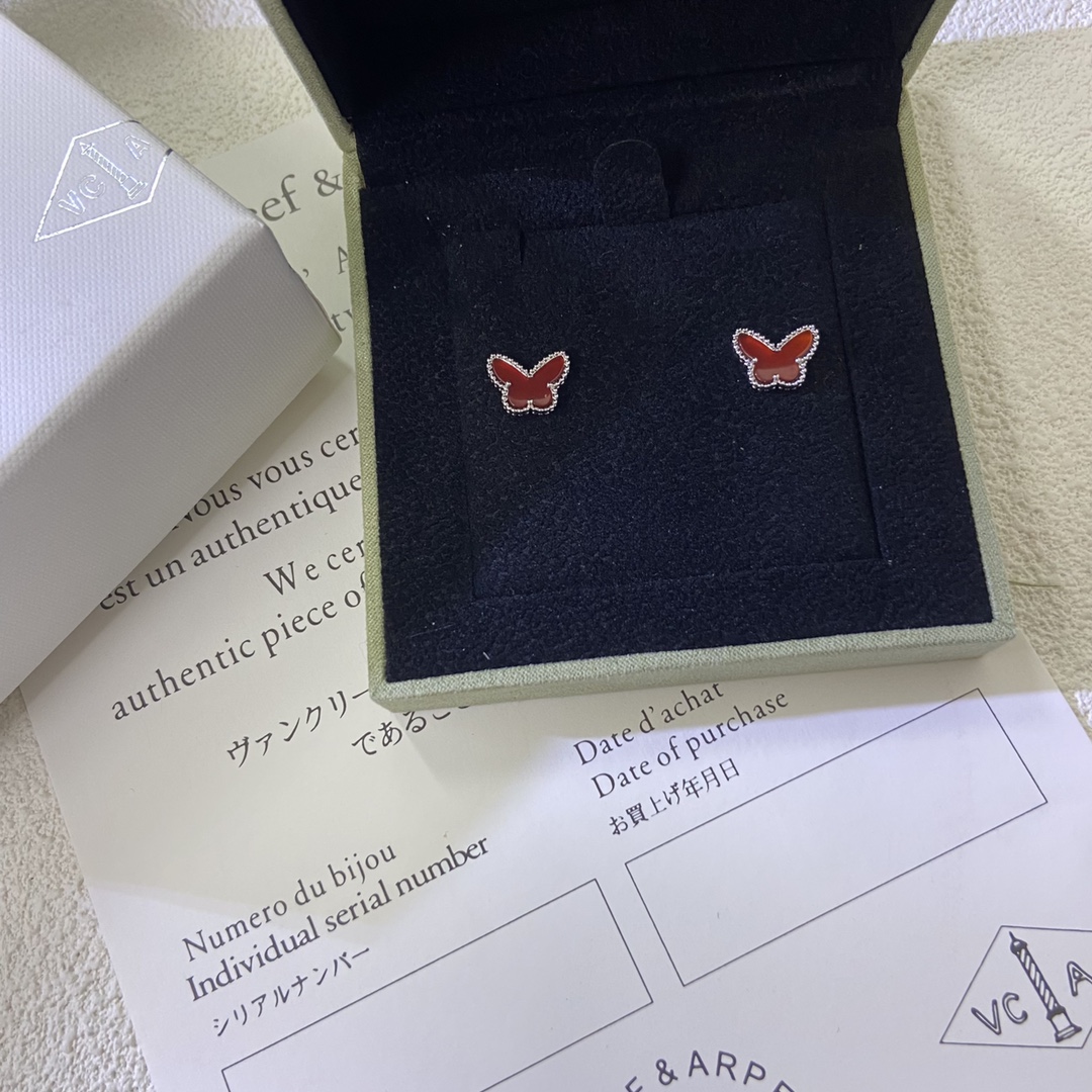 VCA Mini Red Butterfly Stud Earrings - Original Replica Club