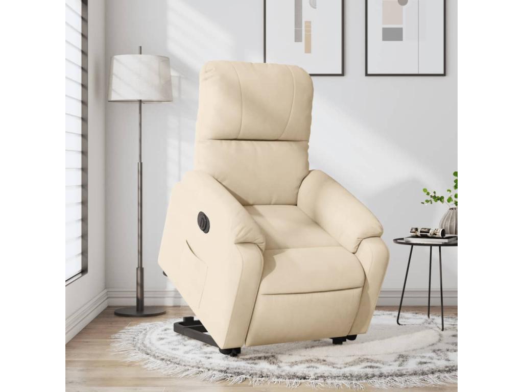 Sillón eléctrico reclinable elevable tela microfibra crema