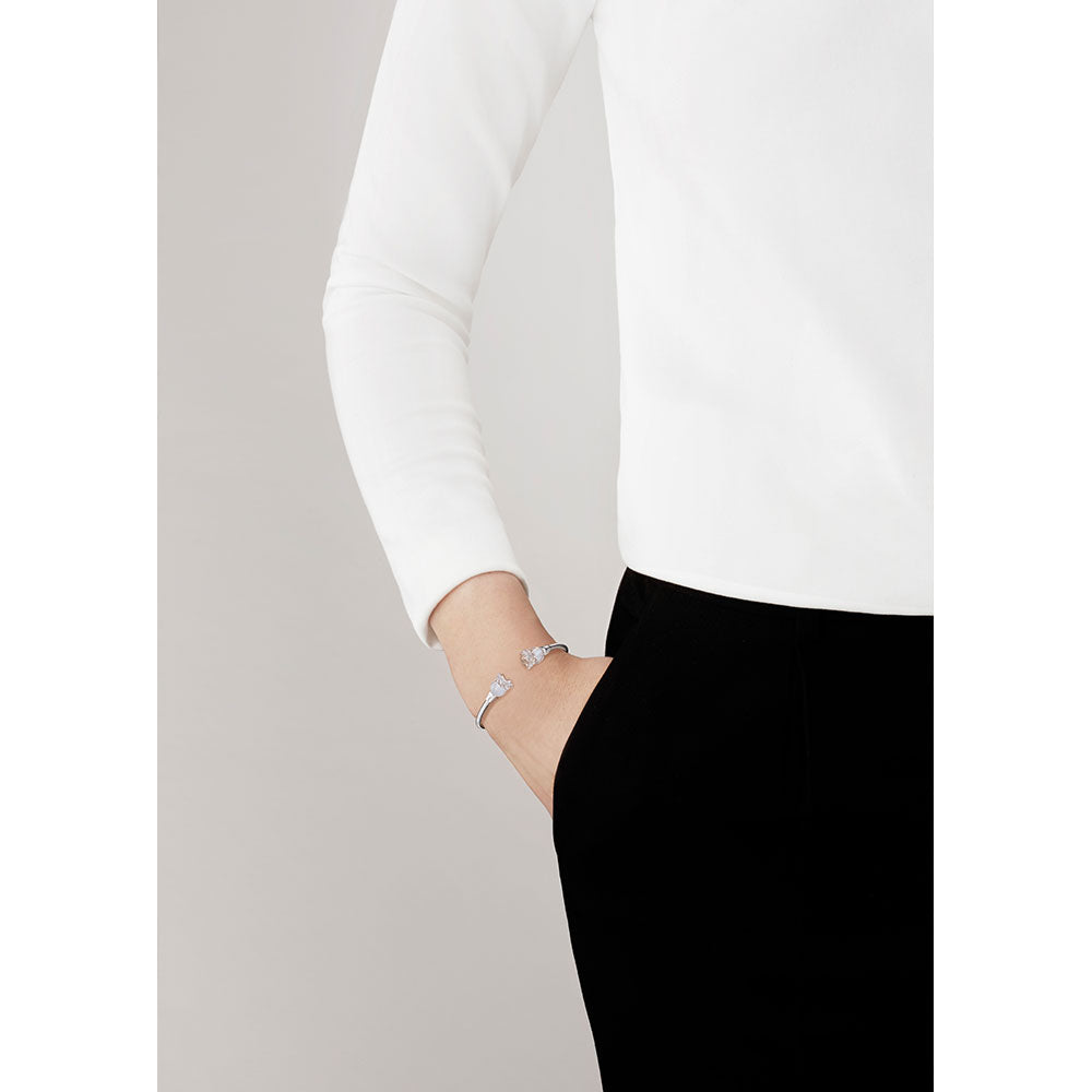 BRACELET JONC FLEXIBLE MUGUET - CRISTAL INCOLORE, ARGENT