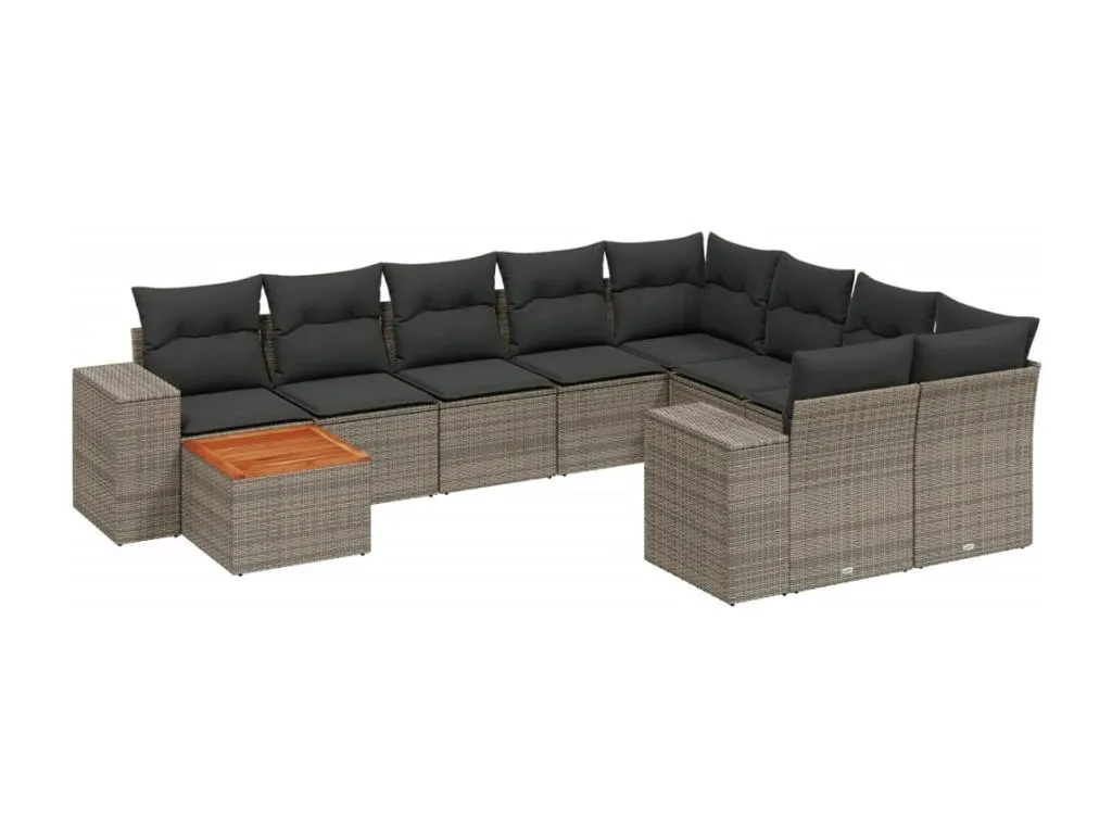Set de sofás de jardín 10 pzas con cojines ratán sintético gris 59827WHQL