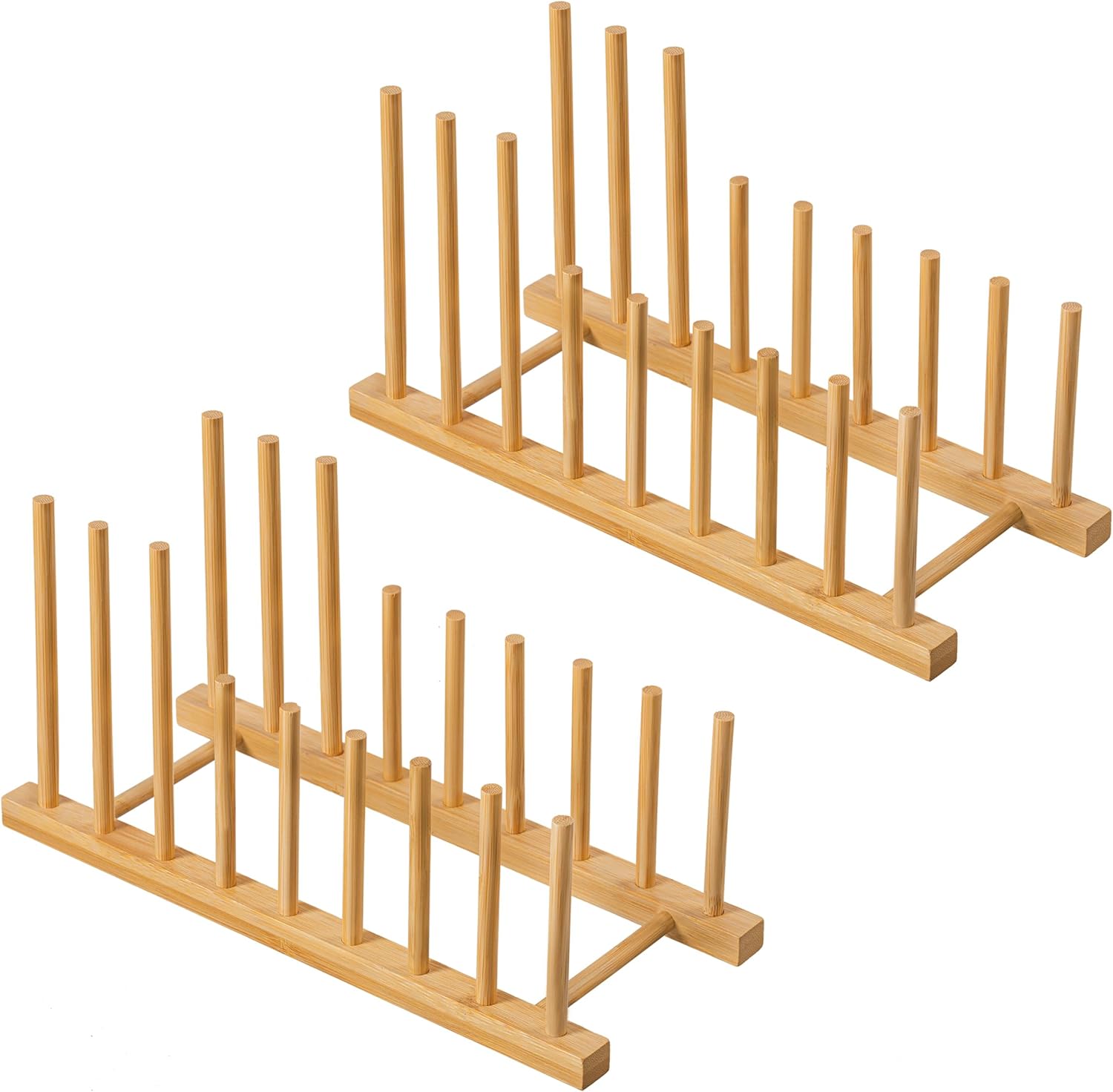 HBlife Heighten and Widen Bamboo Dish Dying Rack Pot Lid Plate Organizer Holder for Cabinet, Cutting Board Stand Drainer Storage Plate Rack for Dish, Pot Lid, Bowl, Cup, Cutting Board and Books