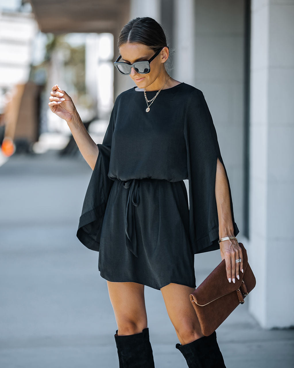 Daring Adventure Satin Kimono Dress - Black - Se7enfashion