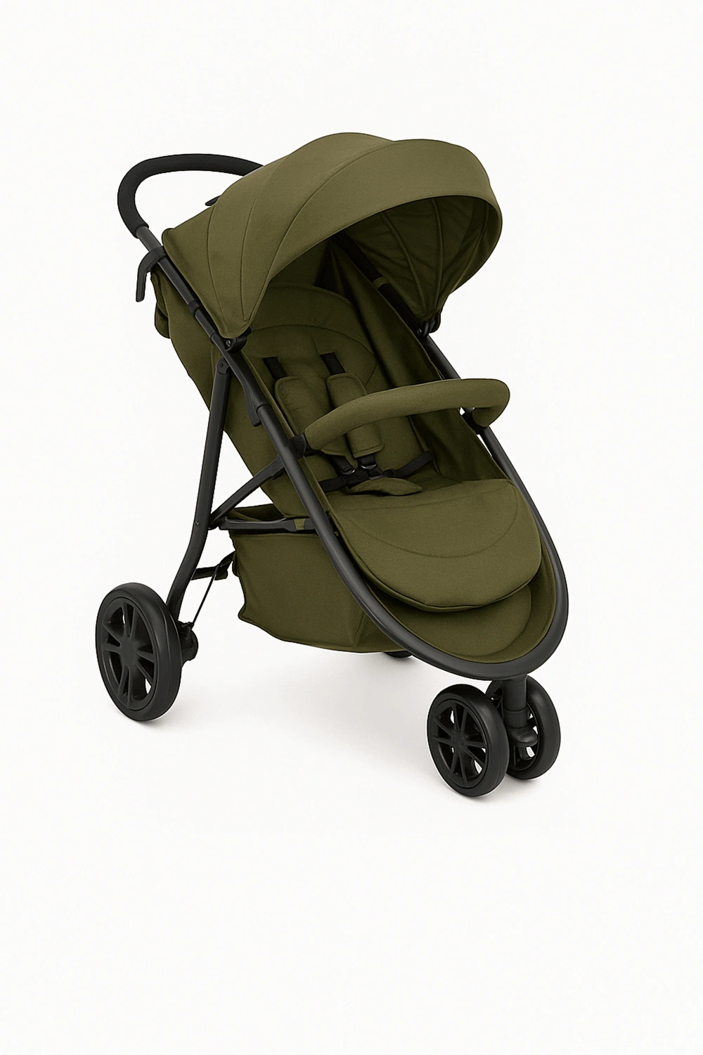 Cochecito de bebé, carrito plegable con respaldo ajustable en 4 posiciones y arnés de seguridad, hasta 22 kg, con capota extensible y cesta inferior, color verde oliva, apto para 0 - 48 meses