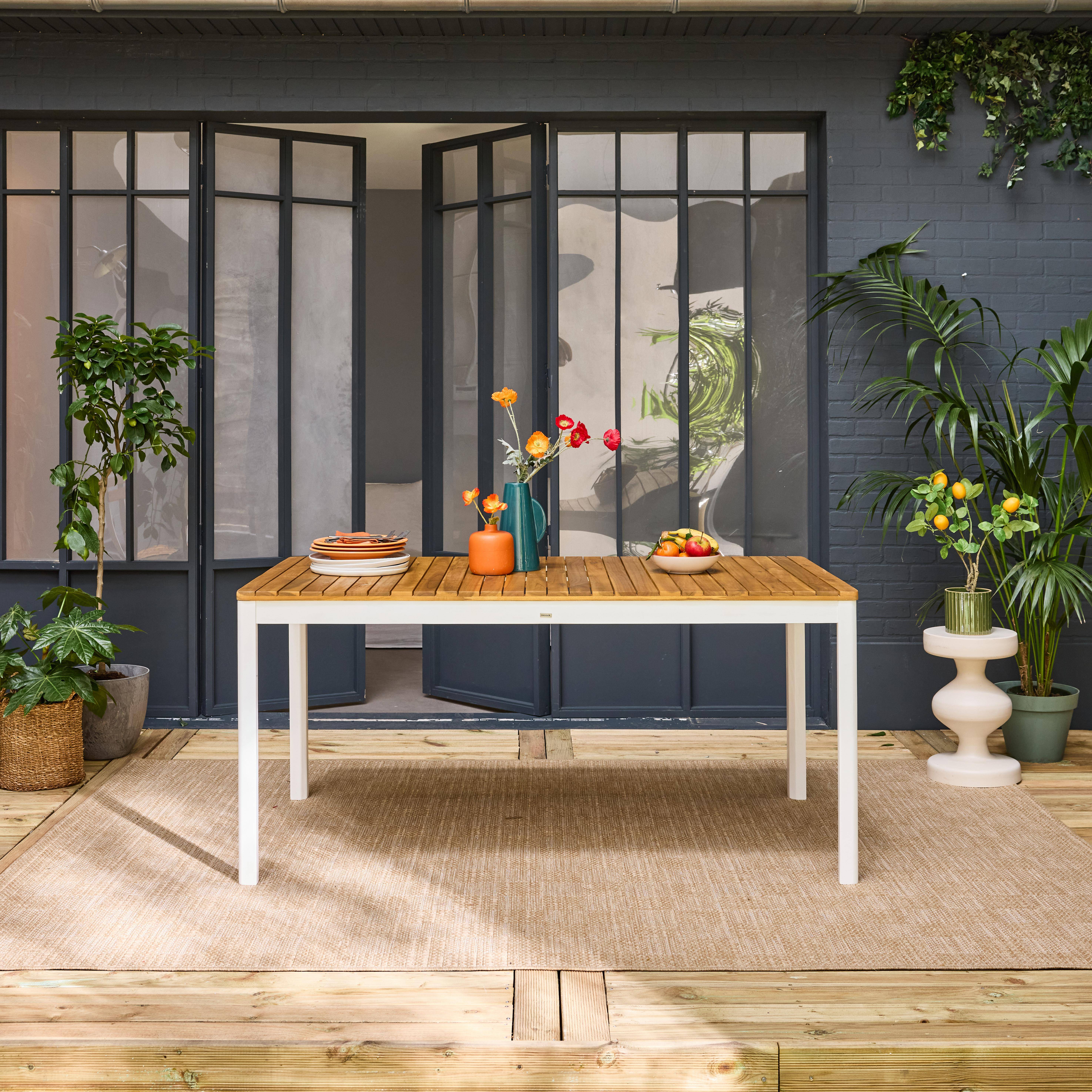 Senora 160cm - Mesa de jardín de acacia con esquinas redondeadas, 8 plazas