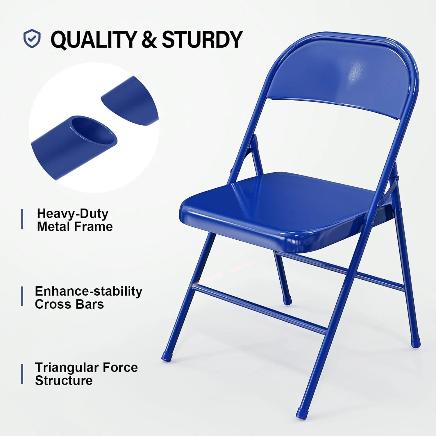 VINGLI Folding Chairs All Steel Metal Frame, Capacity 350 lbs, Durable Portable and Versatile for Indoor Outdoor Use, Black, Set of 8 - Image 16