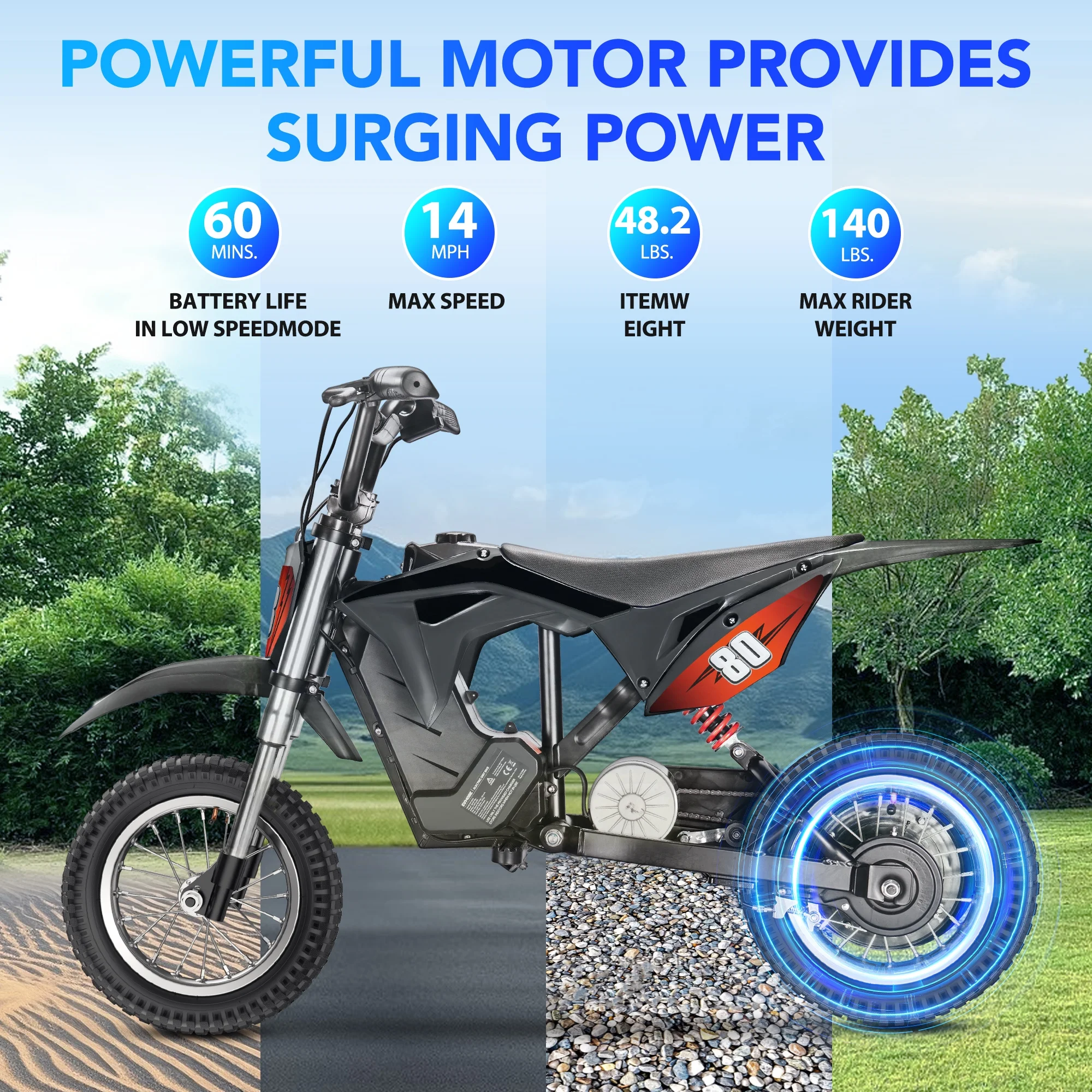 36V Kids Electric Dirt Bike,Fast Speed Electric Motorcycle Up to 16 MPH & 10 Miles Long-Range, 3-Speed Modes, Twist Grip Throttle, Dual Suspension & Brakes for Kids Ages 5-10 Ride on Toys - Image 13