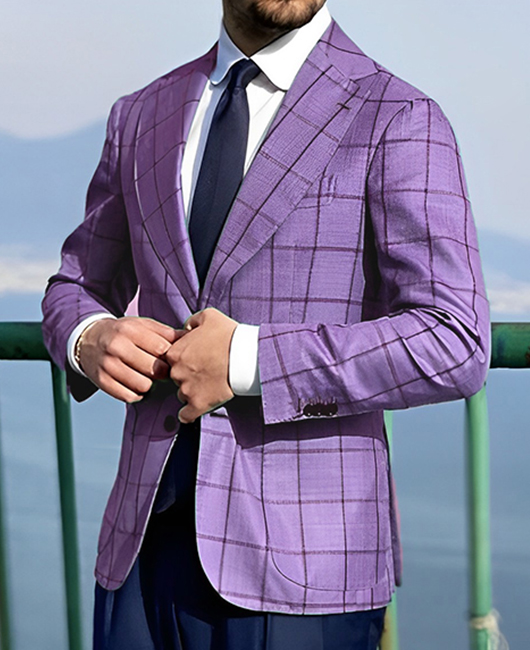 Business Plaid Button Notch Lapel Blazer