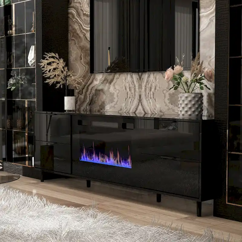 Electric Fireplace TV Stand Entertainment Center with LED Flame Effects and Remote Control
