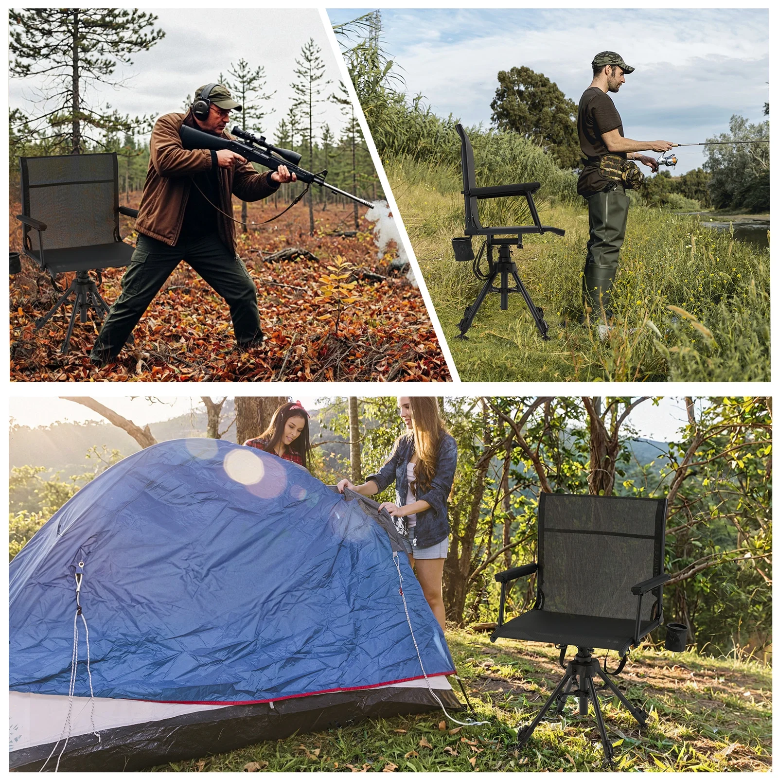 Danrelax 360- Silent Camo Hunting Blind Chair, Armrests, Side Pouch, Telescopic Legs - Image 19