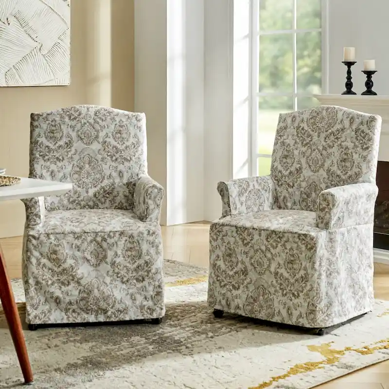 Set of 2 Alethea Upholstered Dining Chairs with Slipcovers and Solid Wood Legs by HULALA HOME