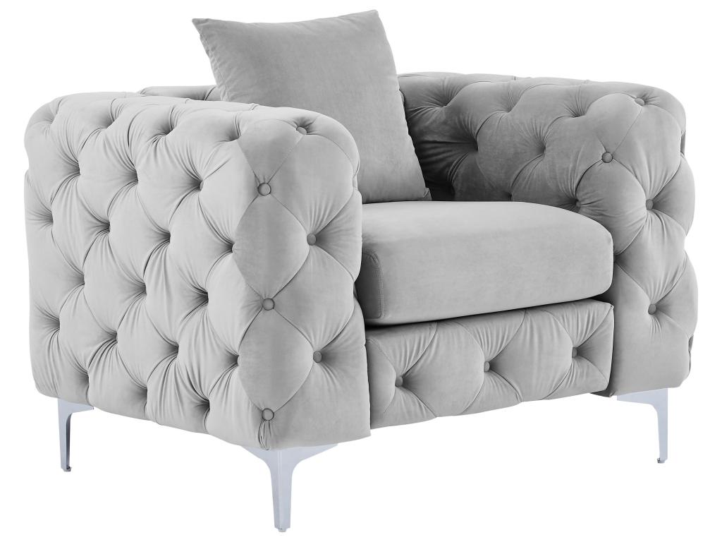 Silla chesterfield de terciopelo gris claro EDWINA