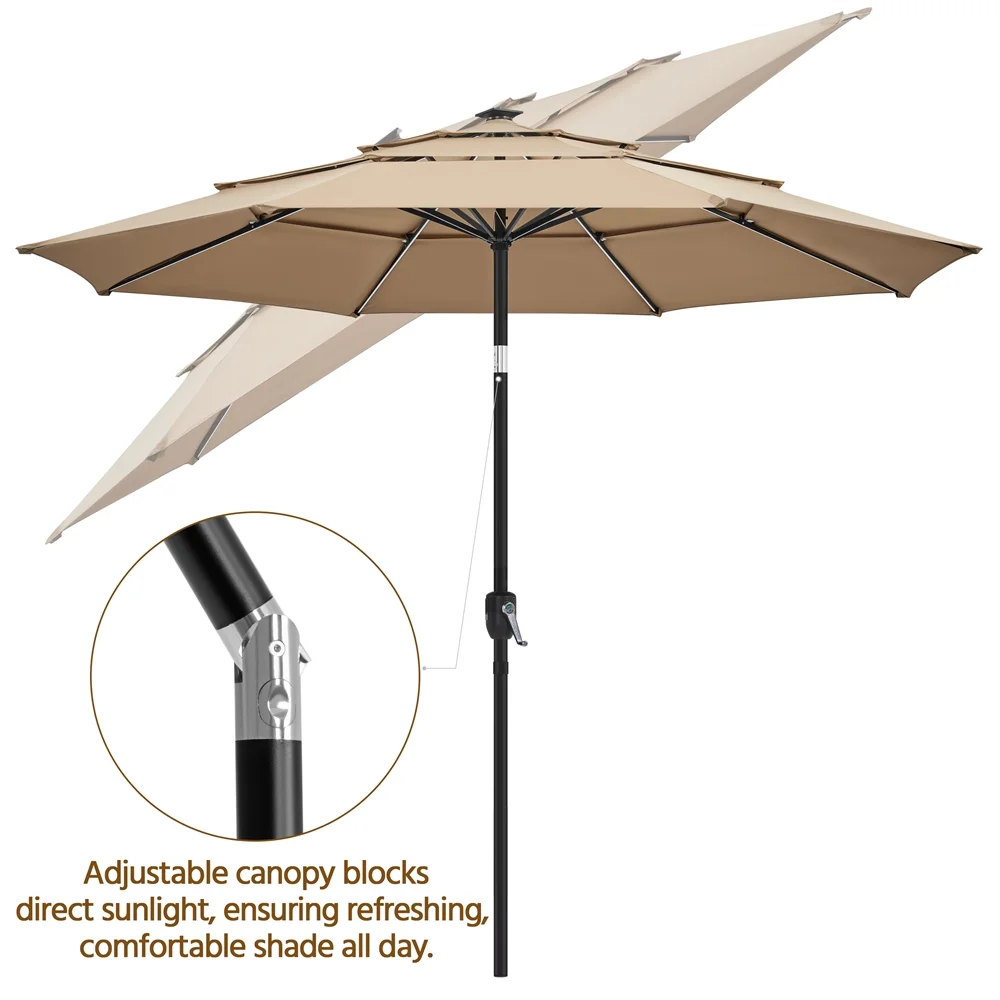 Renwick 10 Ft Outdoor Patio Parasol with Color-Changing LED Strip, Tan - Image 9