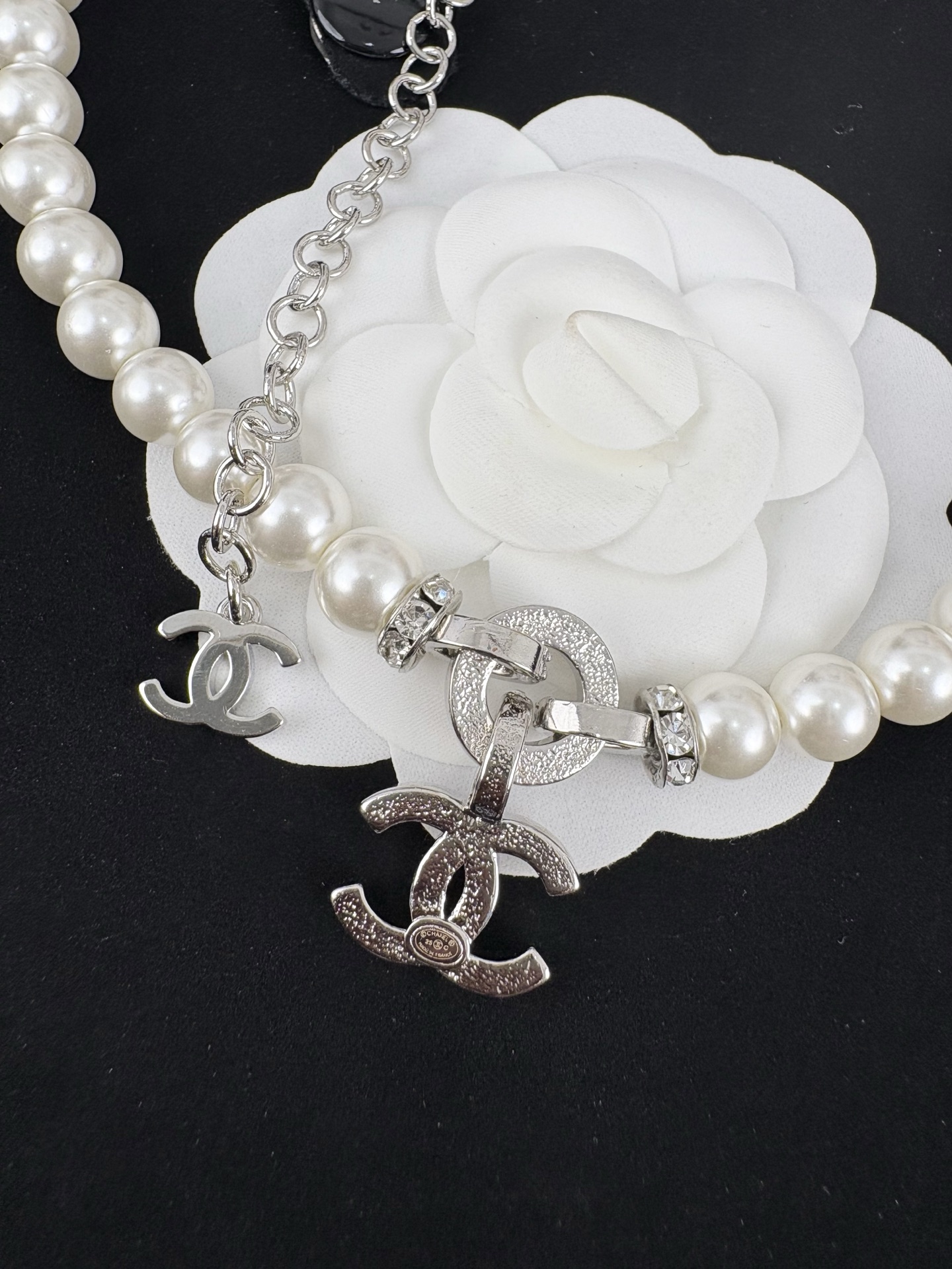 Chanel Pearl Necklace with Diamond Paved CC Pendant - Original Replica Club