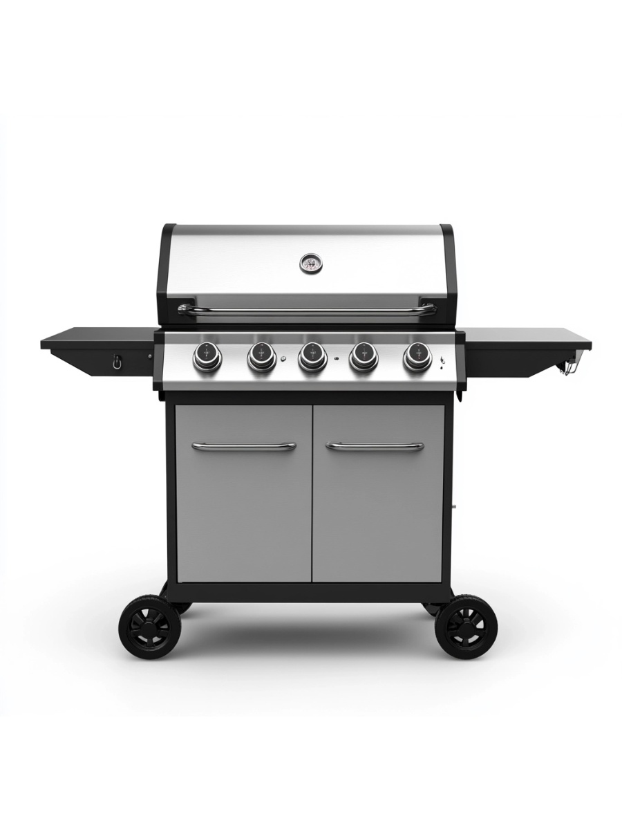 Barbacoa de gas con estante de 3 niveles negro y plateado