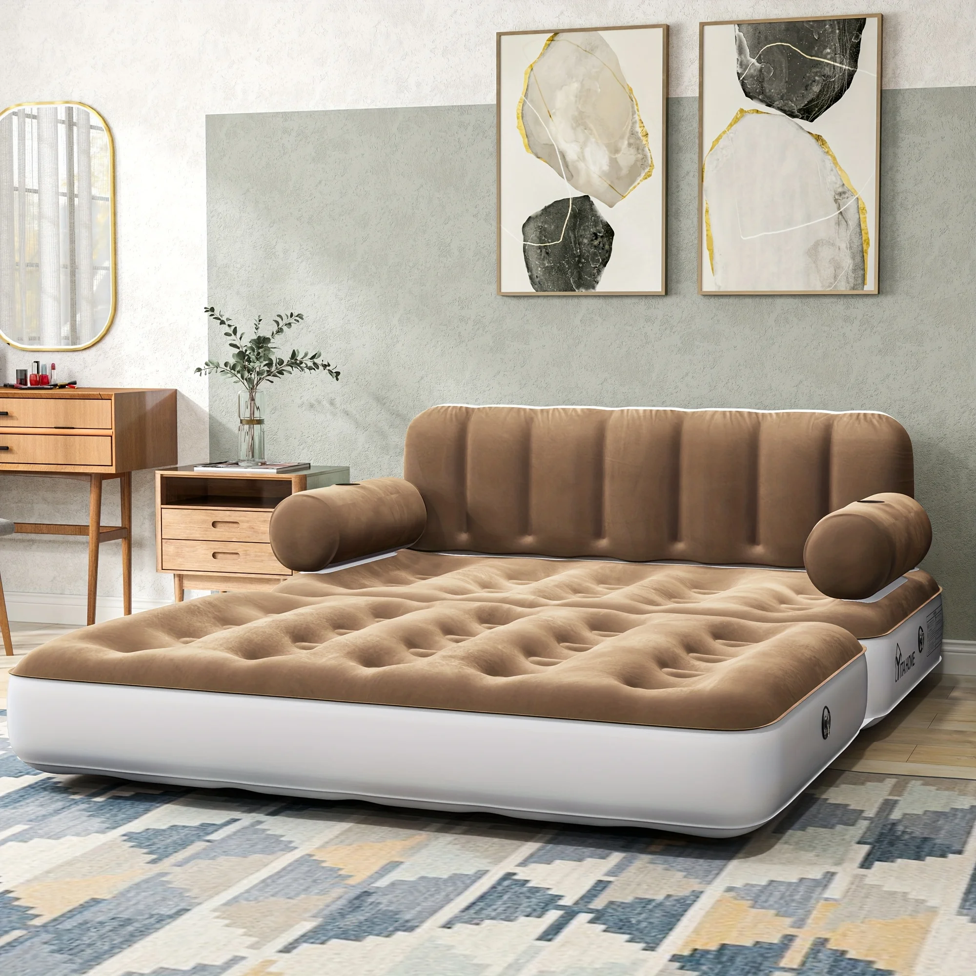 Inflatable Air Sofa Bed 2-in-1 Backrest Couch Airbed With Headboard And Pump Convertible Blow Up Bed Mattress For Home, Camping, And Guests, Living Room Furniture, Queen Size - Image 5