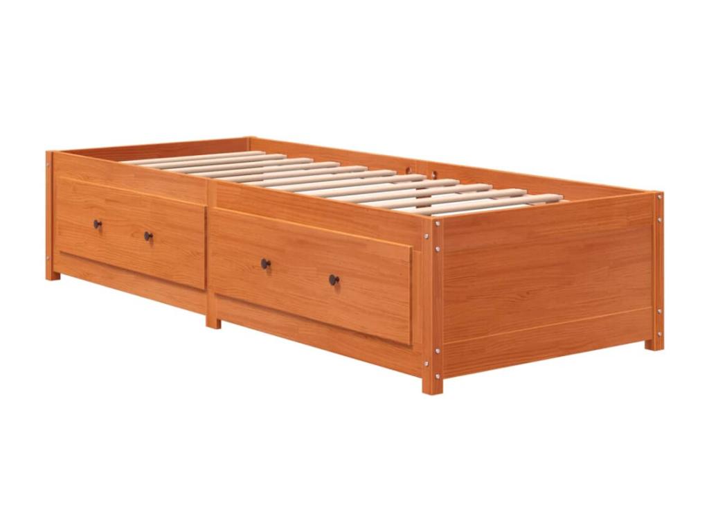 Sofá cama de madera maciza de pino marrón cera 90x200 cm