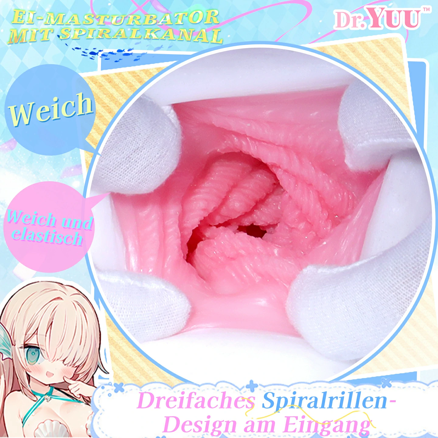 Nahaufnahme des weichen Eingangs mit elastischen dreifachen Spiralrippen im Innenkanal