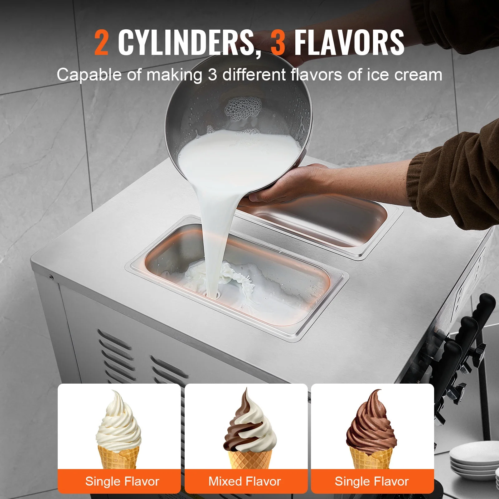 KFFKFF Commercial Soft Ice Cream Machine 21-31 L/H Output 3-Flavor LED Display Auto Clean 4.3L/1.1GAL Hopper ,1.7L/0.45gal Cylinder - Image 4