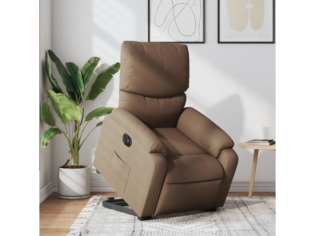 Sillón eléctrico reclinable elevable de tela marrón