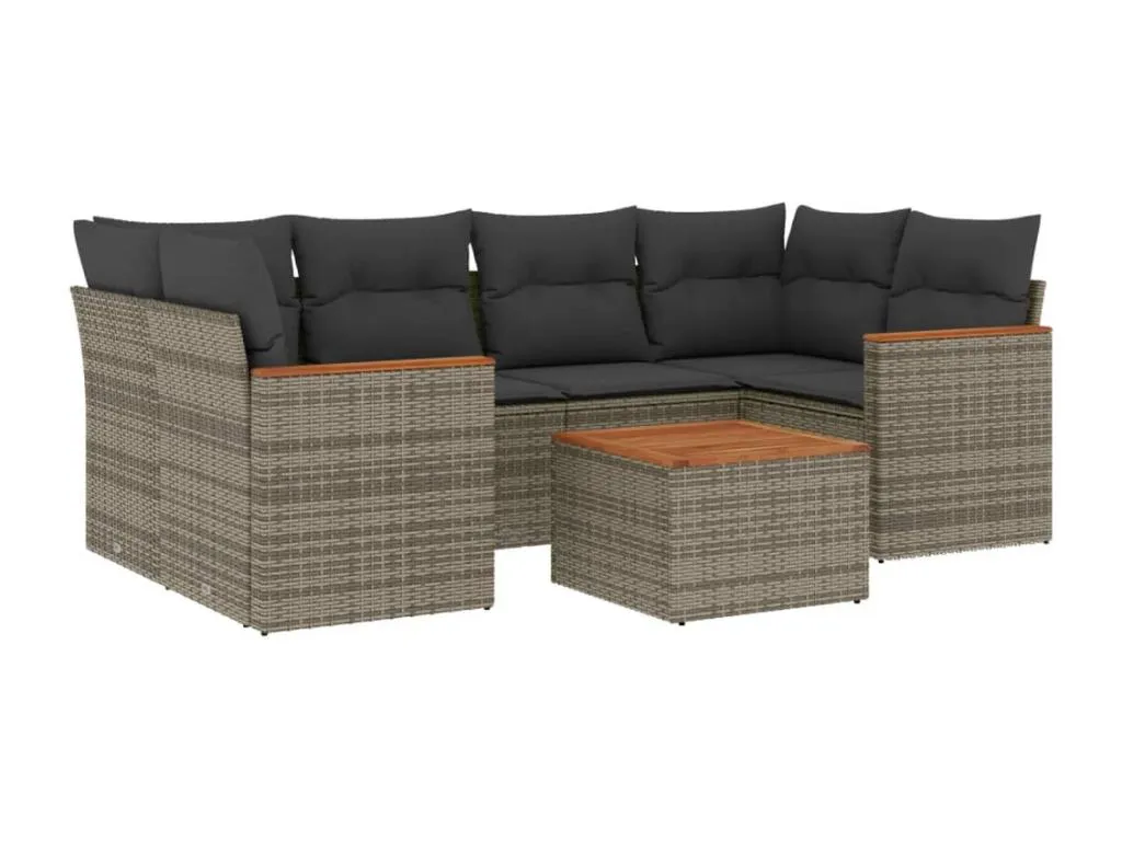 Set de sofás de jardín 7 piezas con cojines ratán PE gris OJIZ30395