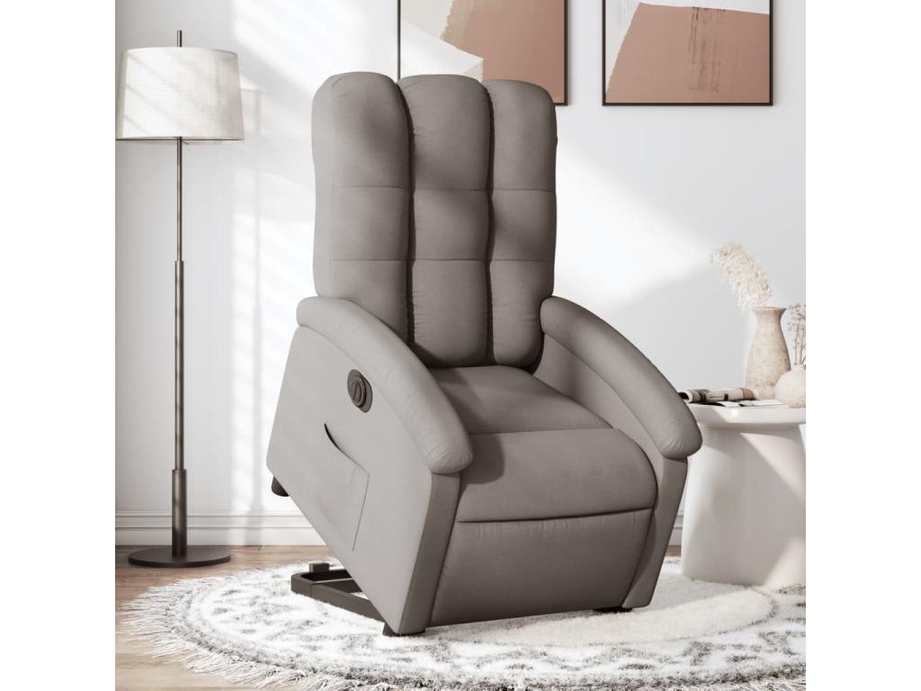 Sillón eléctrico reclinable elevable de tela gris taupe