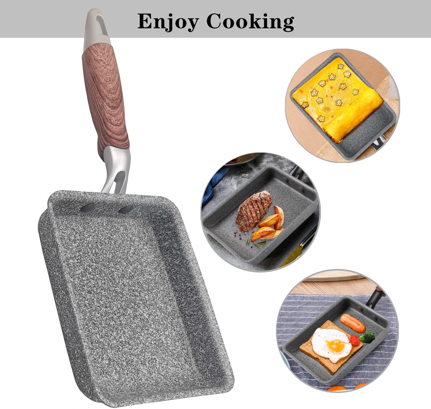 9Pcs Tamagoyaki Pan Set, Japanese Omelette Pan Nonstick with Lid, Square Japanese Egg Skillet Rectangle 7
