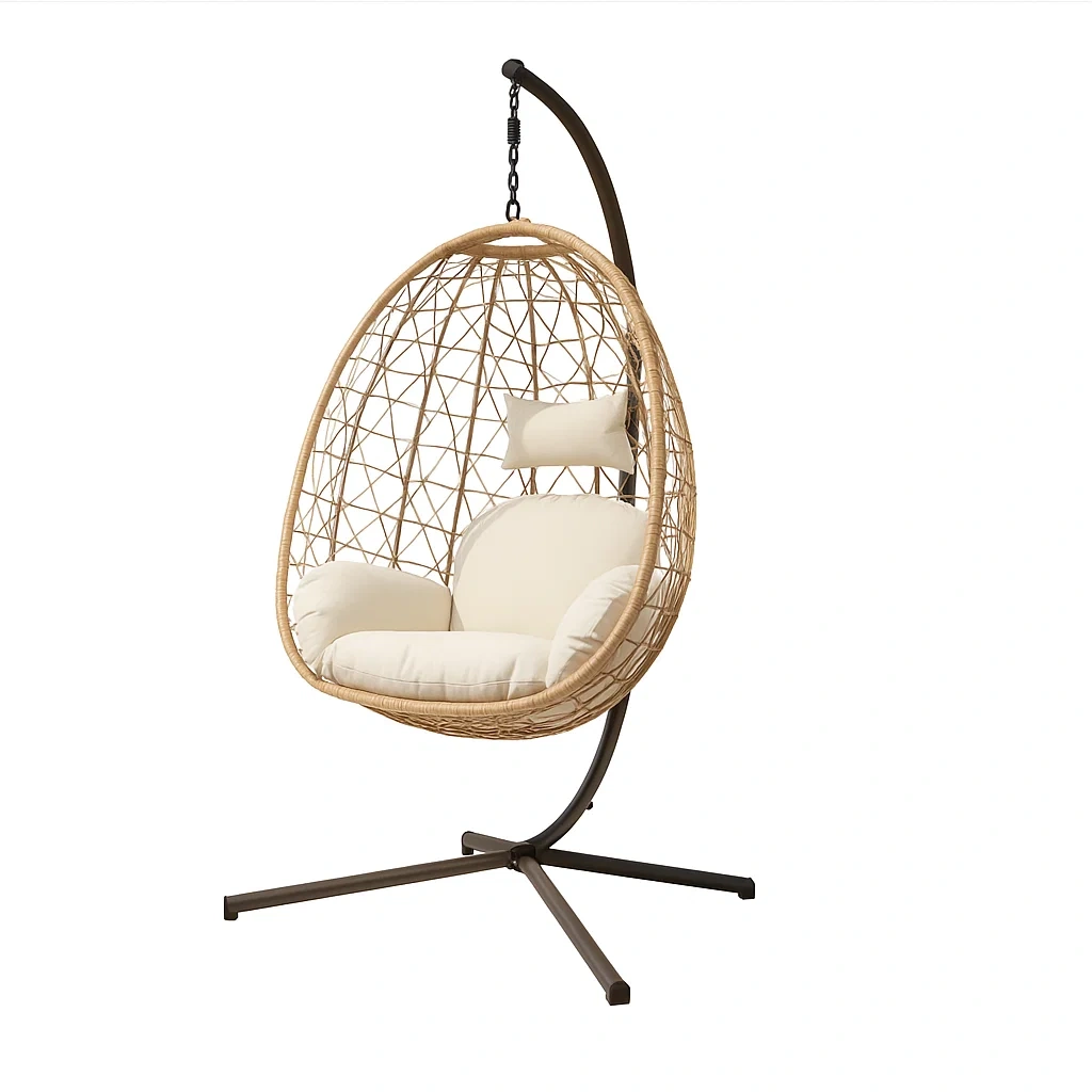 Sillón colgante de 1 plaza con estructura metálica, Resina trenzada natural, Marco marrón - MZOlIHv245mo