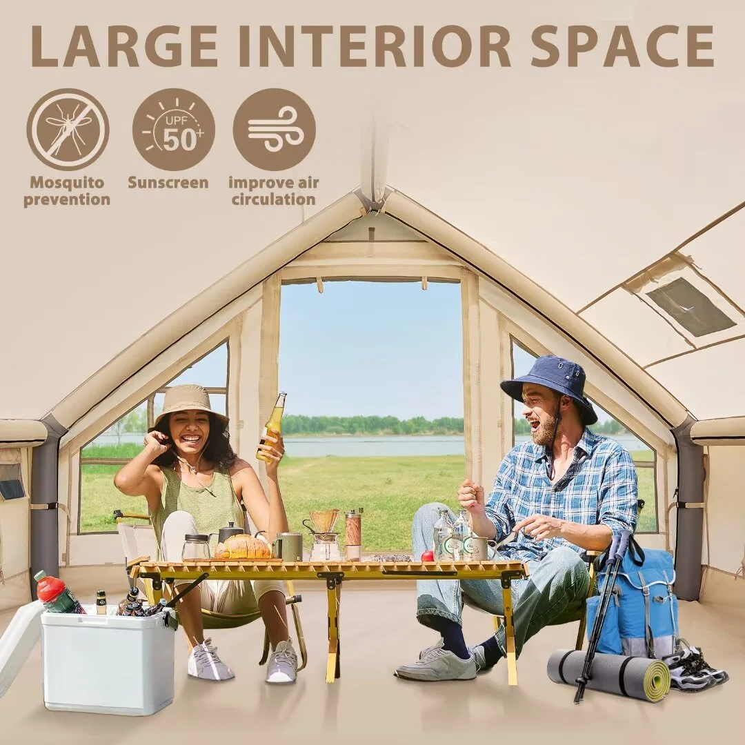NAIZEA Tent for Camping with Pump - Air Glamping Tents, Easy Setup Blow up Tent, Waterproof Oxford Inflatable Tent, 4 - 6 Person Cabin Tent with Mesh & Chimney Window