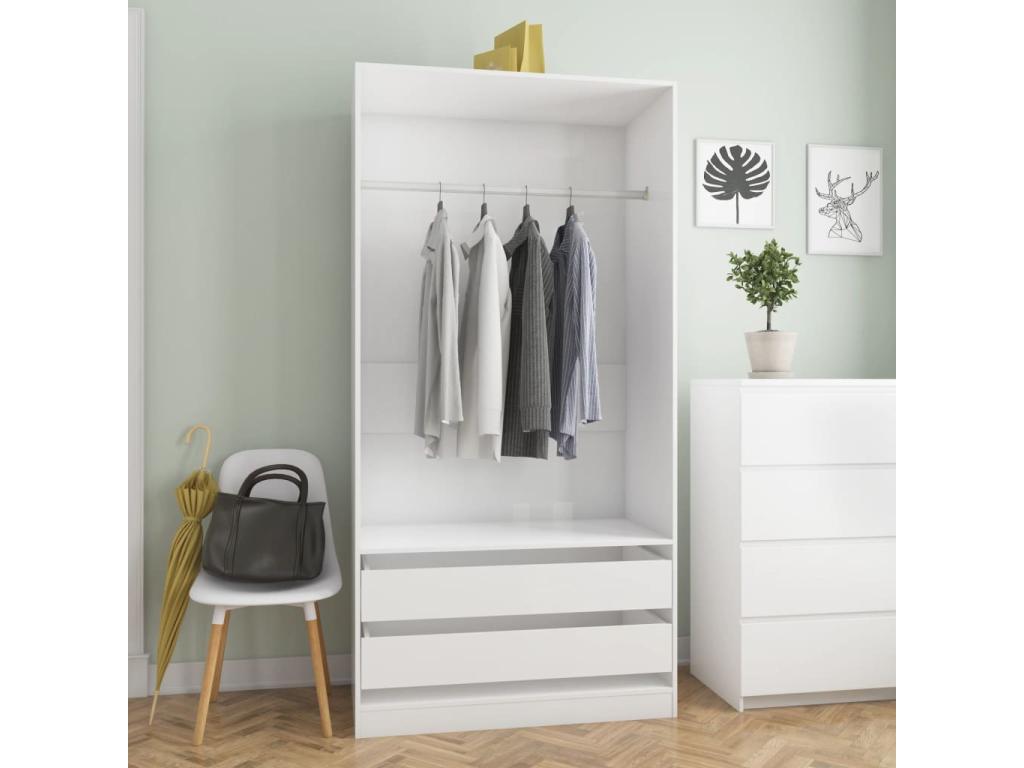 Armario Blanco brillo 100x50x200 cm Madera contrachapada