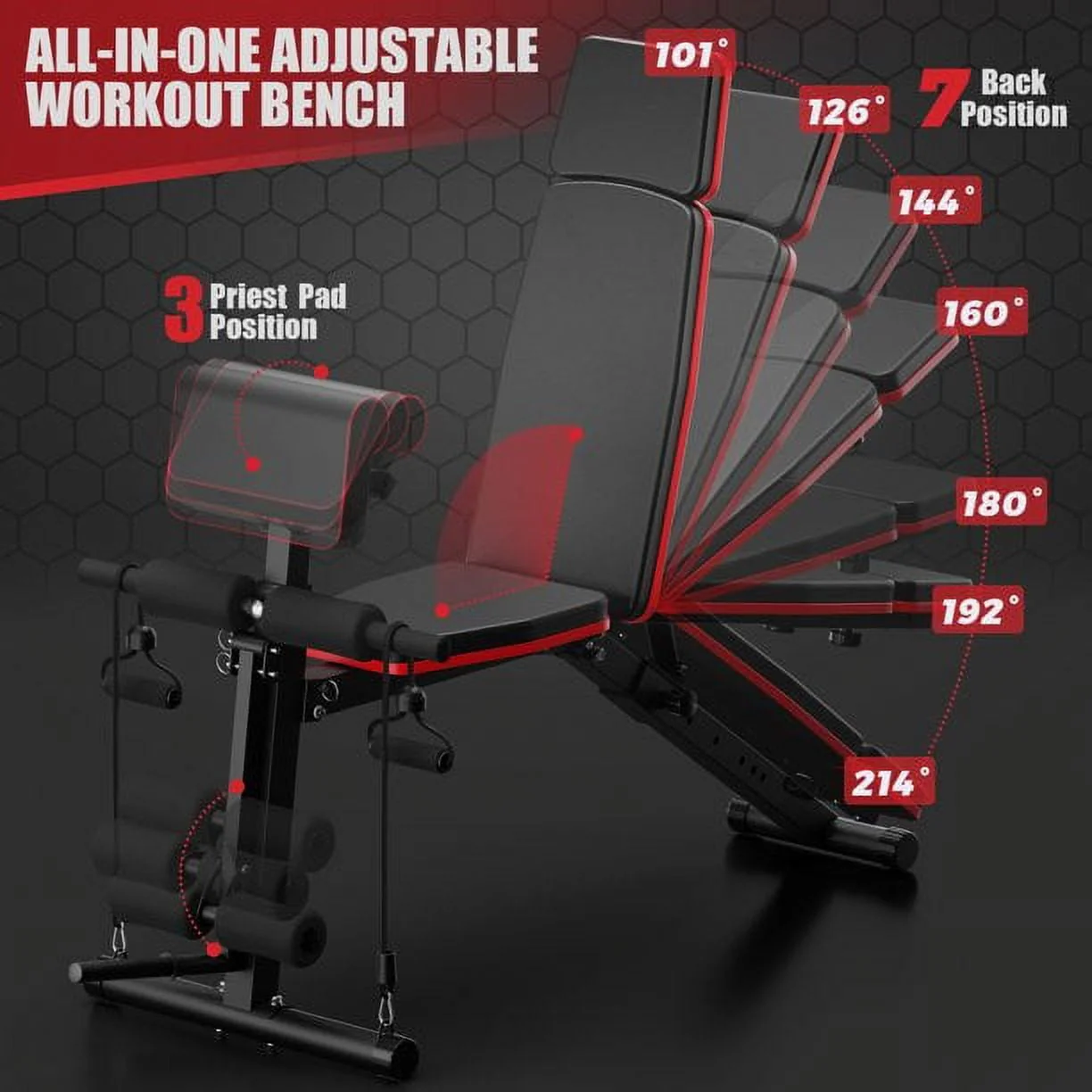 GIKPAL 7 Positions Adjustable Weight Bench,With Extended Headrest and Leg Extension,Foldable Workout Olympic Weight Bench Press for Full Body Strength Training,Maximum Weight 770 Lbs. - Image 3