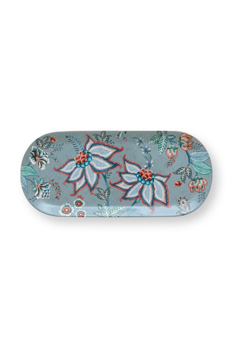Cake Tray Rectangular Flower Festival Light Blue 33.3x15.5cm